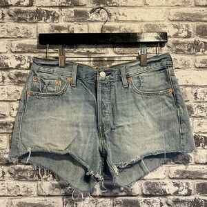 Levi's Light Blue Frayed Jean Shorts